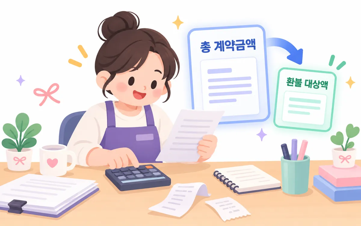 온라인광고대행사 견적서, 총 계약금액부터 계산하는 법으로 잔여 환불액 계산 예시