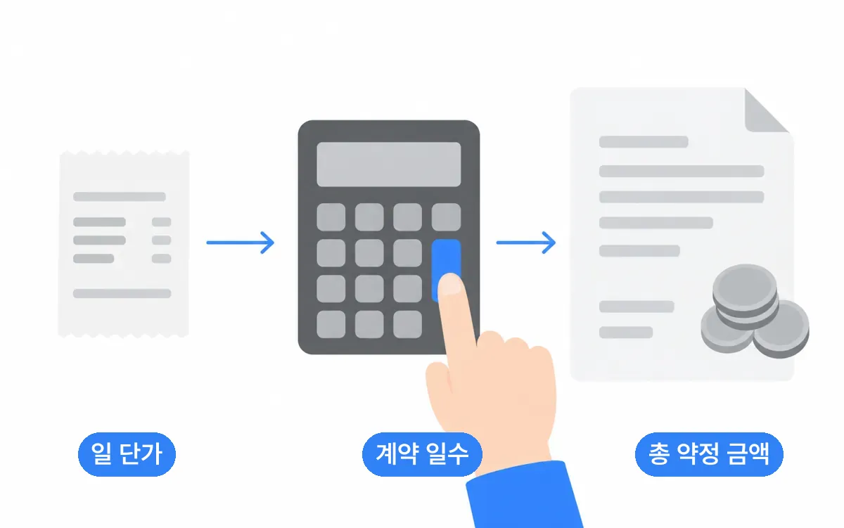 일 단가를 총액으로 환산하는 계산 예시