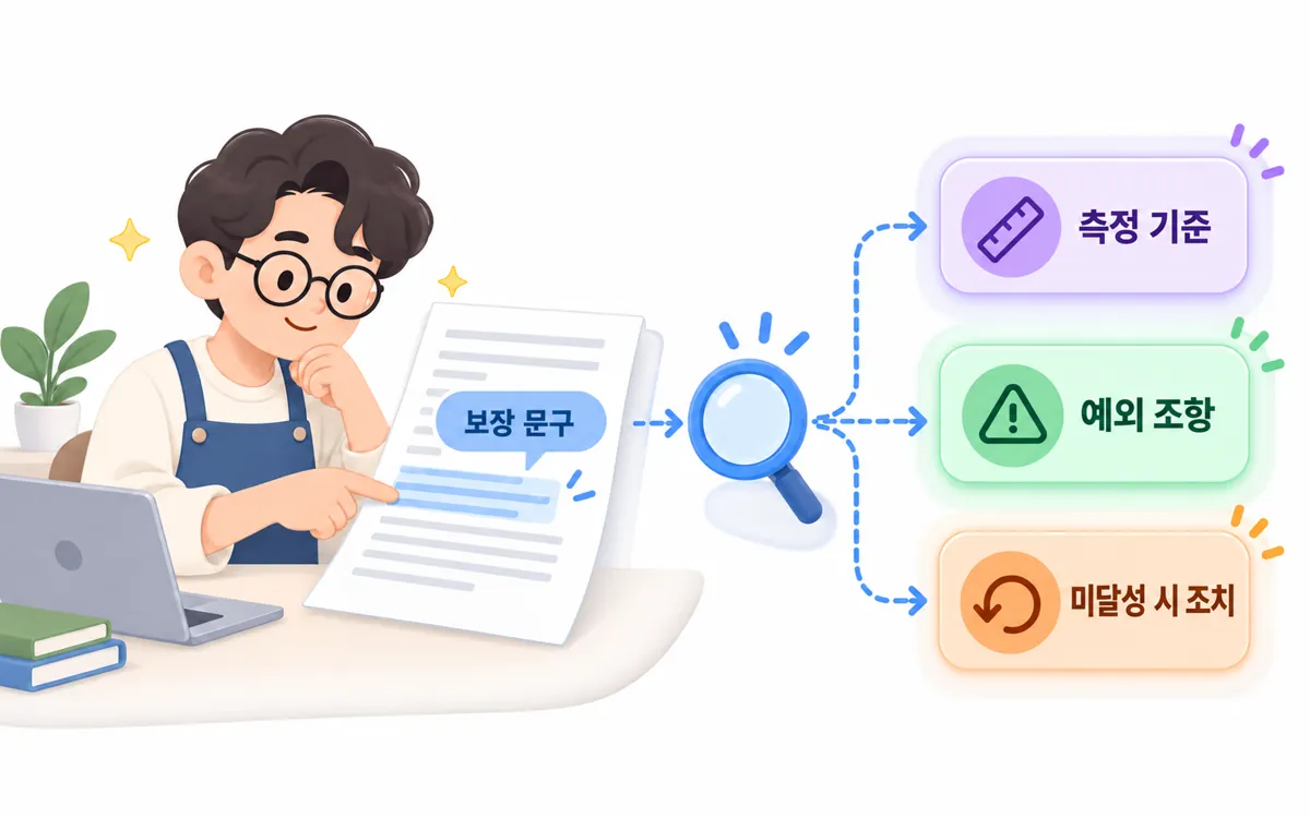 보장 문구에 붙는 조건·예외의 위치 예시