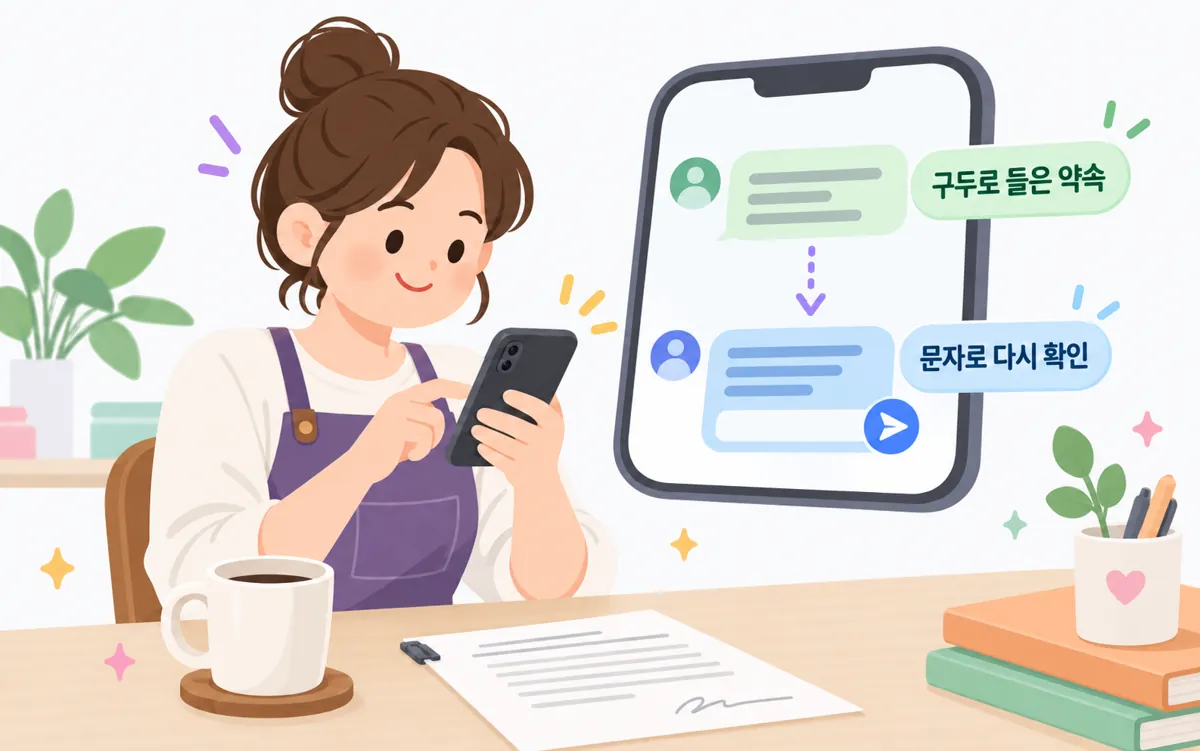 구두 약속을 문자로 남기는 요청 예시